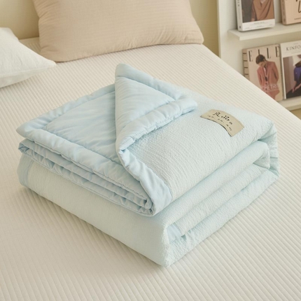 91家纺网 家纺一手货源 找家纺 子由家居 2025新款双层邹邹格大豆纤维夏被被子夏被 邹邹格-天蓝