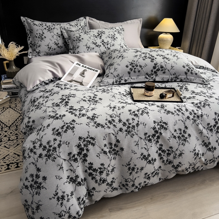 91家纺网 家纺一手货源 找家纺 倾慕家纺 2025新款60S提花全棉单品被套 爱玲说深灰