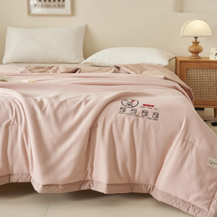 91家纺网 家纺一手货源 找家纺 子由家居 2025新款水洗棉原棉提花大豆夏被被子被芯 原棉-粉