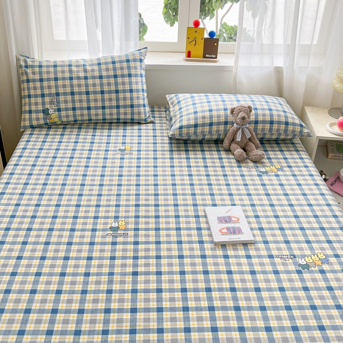 91家纺网 家纺一手货源 找家纺 莱通2025新款原棉老粗布床单 格子兔