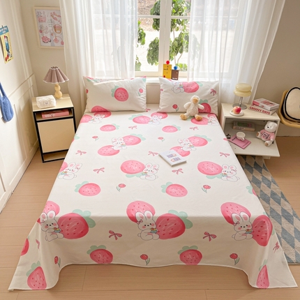 莱通2025新款原棉老粗布床单 兔兔晚安