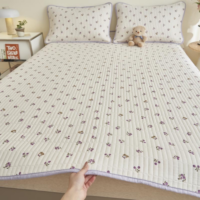 91家纺网 家纺一手货源 找家纺 子由家居 2025新款纯棉印花夹棉床盖 纯棉床盖-葡萄