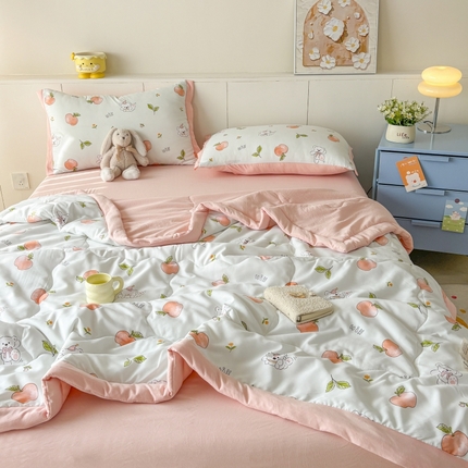 91家纺网 家纺一手货源 找家纺 2025新款小清新系列水洗棉夏被 苹果少女