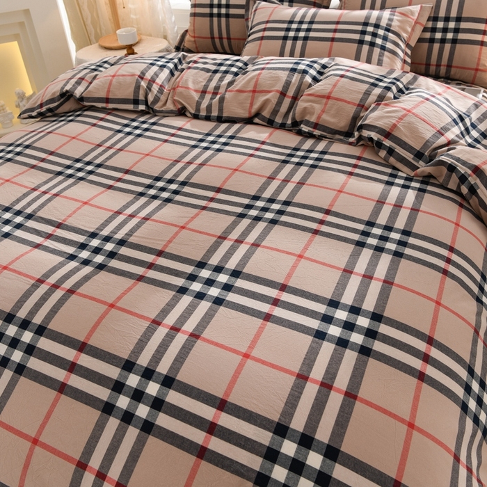 91家纺网 家纺一手货源 找家纺 润淳家居 2025新款A类全棉水洗棉四件套三件套 巴宝莉小格