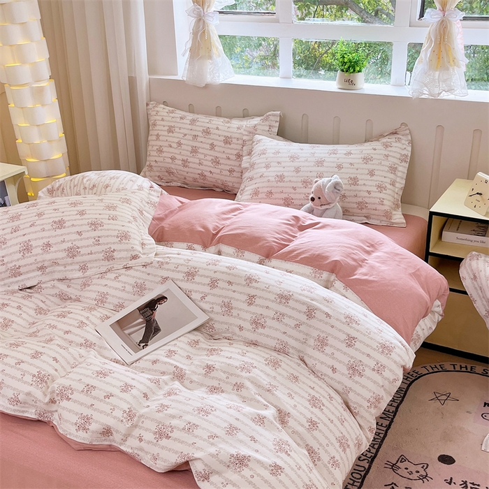 91家纺网 家纺一手货源 找家纺 大吉 2025新款100全棉纯棉喷气小清新被套四件套纯棉三件套床笠四件套单被套单枕套 樱珞