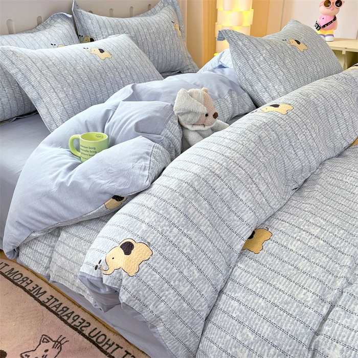 91家纺网 家纺一手货源 找家纺 大吉 2025新款100全棉纯棉喷气小清新被套四件套纯棉三件套床笠四件套单被套单枕套 蜡笔小象