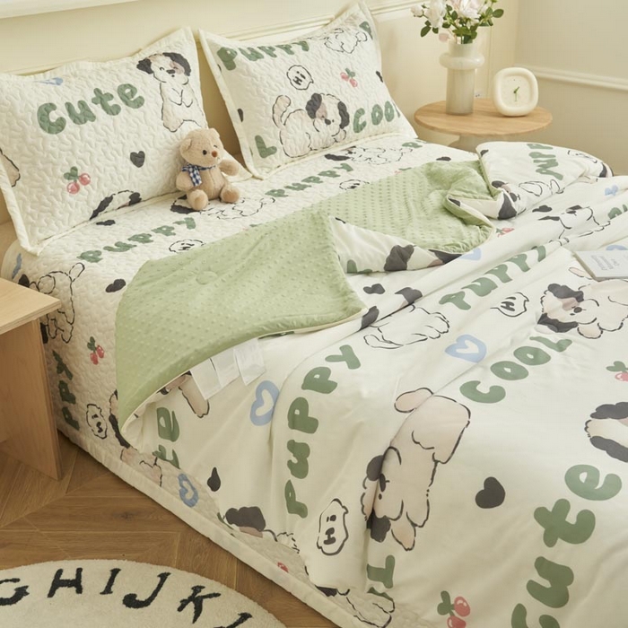 91家纺网 家纺一手货源 找家纺 子由家居 2025新款凉感丝豆豆夏被四件套 凉感豆豆被-皮皮狗