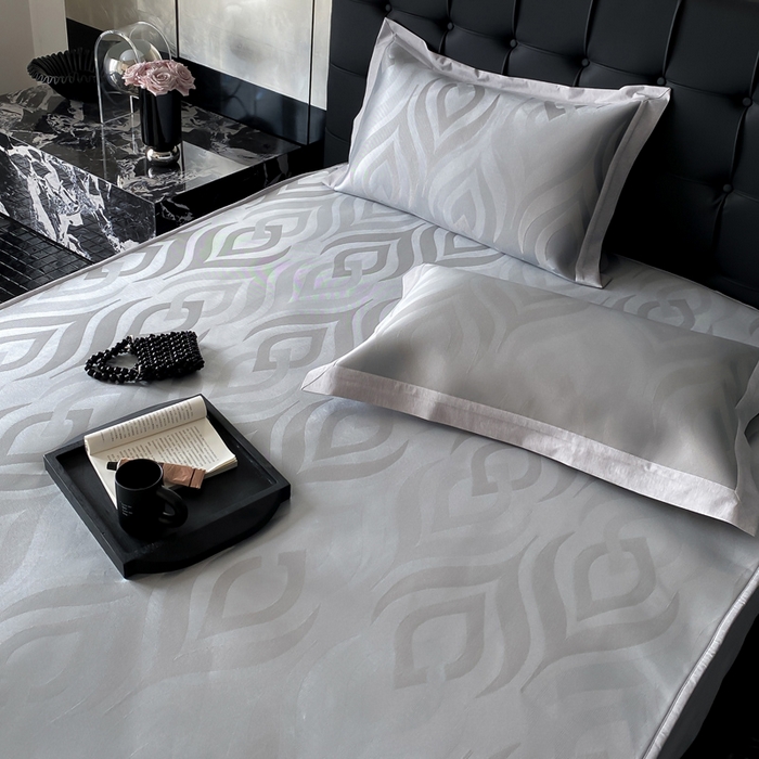 91家纺网 家纺一手货源 找家纺 由有家居 2025新款A类轻奢高精密7A抗菌色织可水洗冰丝床笠款凉席三件套 风尚