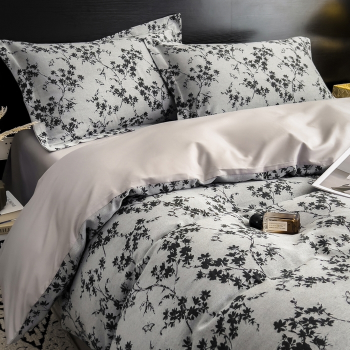 91家纺网 家纺一手货源 找家纺 倾慕家纺 2025新款60S提花全棉四件套 爱玲说深灰