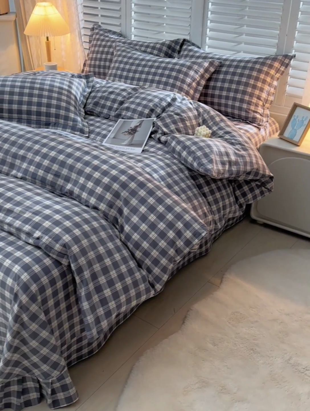 91家纺网 家纺一手货源 找家纺 润淳家居 2025新款A类全棉水洗棉四件套三件套 莱卡灰 小格