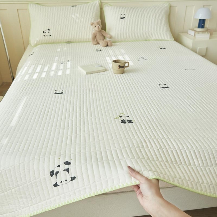 91家纺网 家纺一手货源 找家纺 子由家居 2025新款水洗邹邹纱小清新床盖 床盖-熊猫