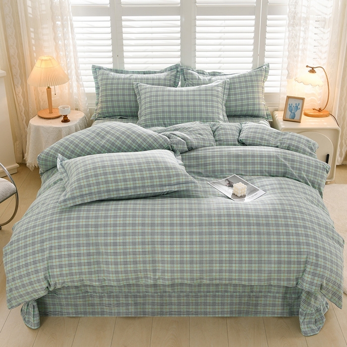 91家纺网 家纺一手货源 找家纺 润淳家居 2025新款A类全棉水洗棉四件套三件套 草原 绿