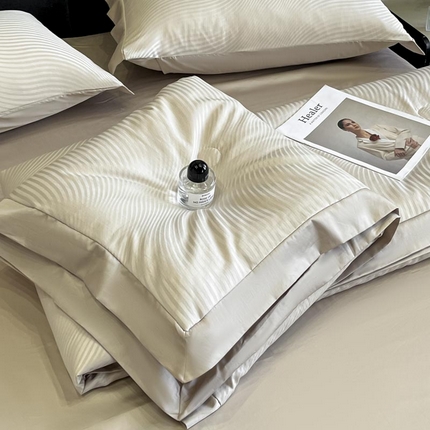 子由家居 2025新款水洗真丝曲线银丝提花夏被四件套 银丝提花-香槟色