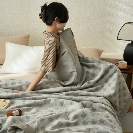 恒爱家纺 2025新款A类全棉双层纱提花夏被子被芯 熊熊烈火-灰