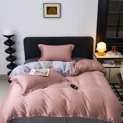 91家纺网 家纺一手货源 找家纺 （总）于果 2025新款简约双拼兰精天丝四件套