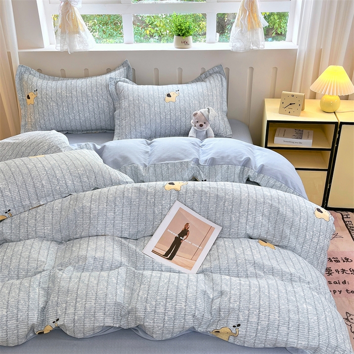 91家纺网 家纺一手货源 找家纺 大吉 2025新款100全棉纯棉喷气小清新被套四件套纯棉三件套床笠四件套单被套单枕套 蜡笔小象