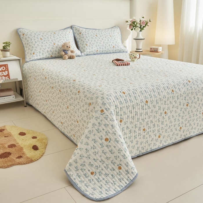 91家纺网 家纺一手货源 找家纺 子由家居 2025新款纯棉印花夹棉床盖 棉花被-花千朵