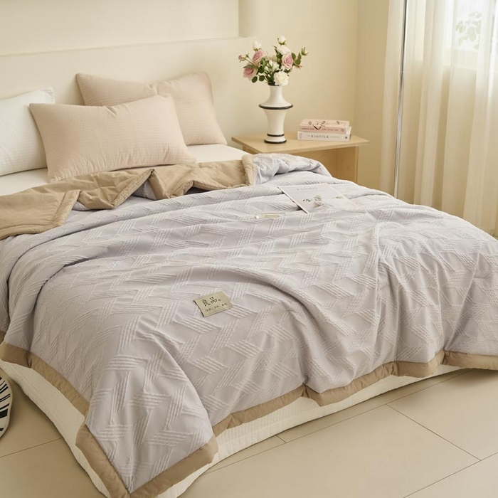 91家纺网 家纺一手货源 找家纺 子由家居 2025新款针织菱形格提花大豆被被子被芯 菱形格-驼色