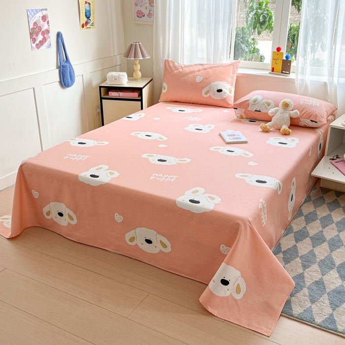 91家纺网 家纺一手货源 找家纺 莱通2025新款原棉老粗布床单 皮皮狗