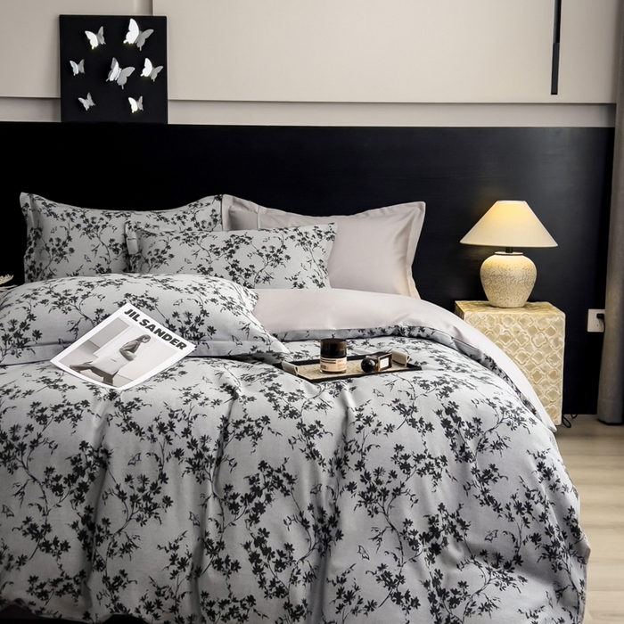 91家纺网 家纺一手货源 找家纺 倾慕家纺 2025新款60S提花全棉四件套 爱玲说深灰