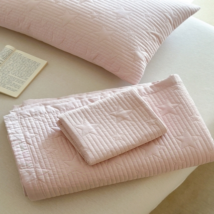 漫调2025新款双面全棉砂洗水洗星星绗缝床盖三件套多功能夏被 繁星粉