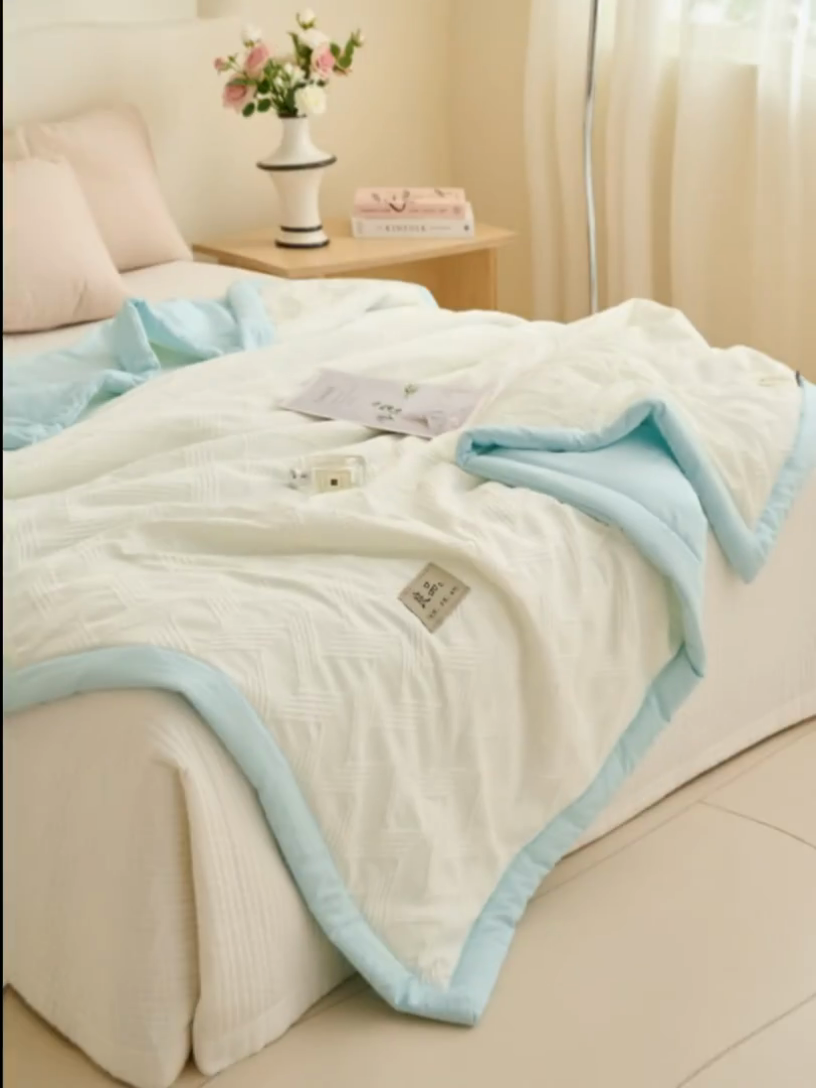 91家纺网 家纺一手货源 找家纺 子由家居 2025新款针织菱形格提花大豆被被子被芯 菱形格-天蓝