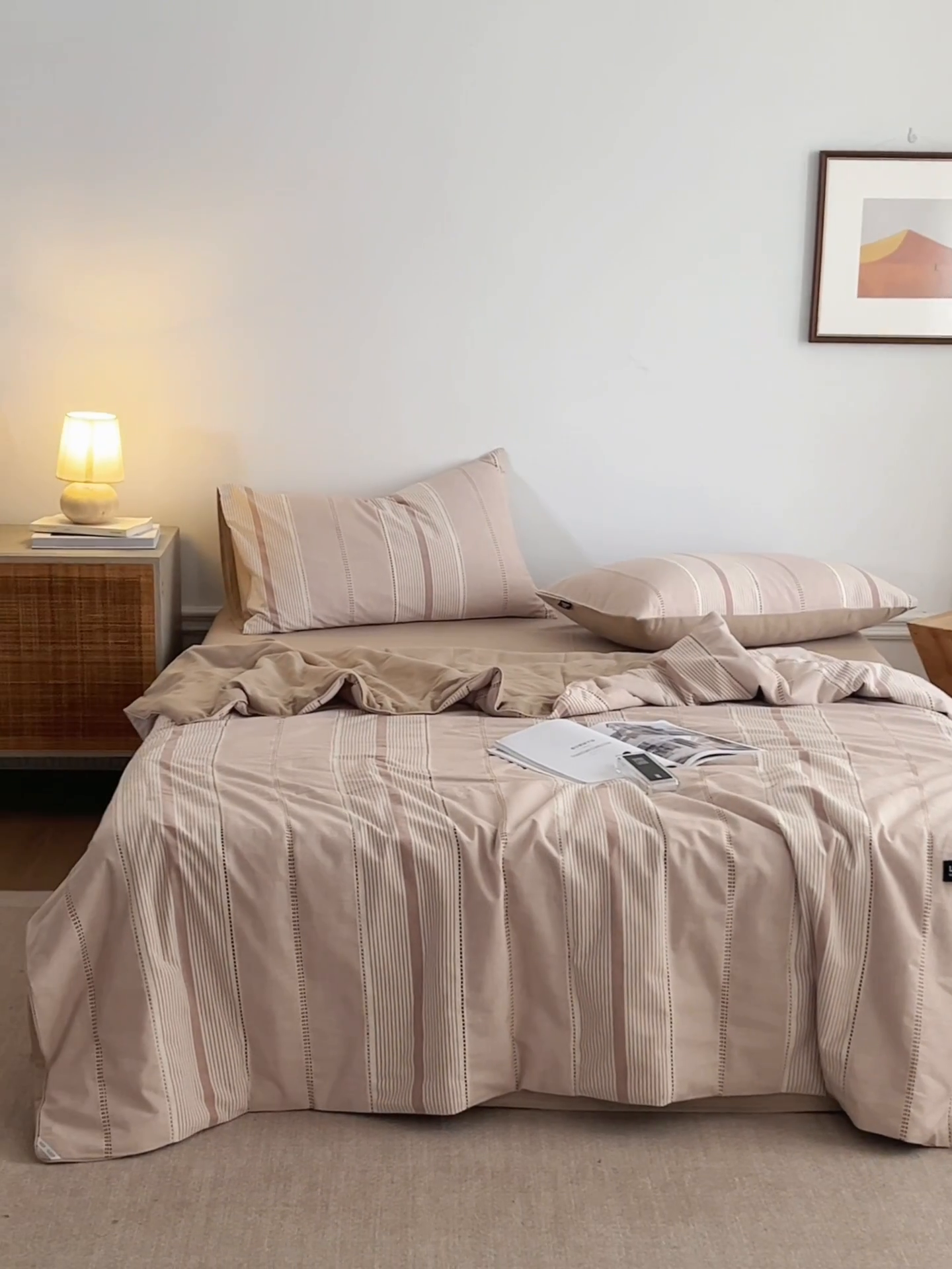 91家纺网 家纺一手货源 找家纺 2025新款原创侘寂系列全棉夏被-夏被四件套 瑞系蜜粉