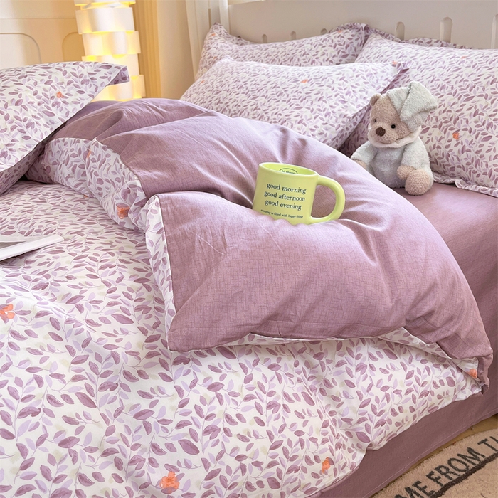 91家纺网 家纺一手货源 找家纺 大吉 2025新款100全棉纯棉喷气小清新被套四件套纯棉三件套床笠四件套单被套单枕套 紫薰