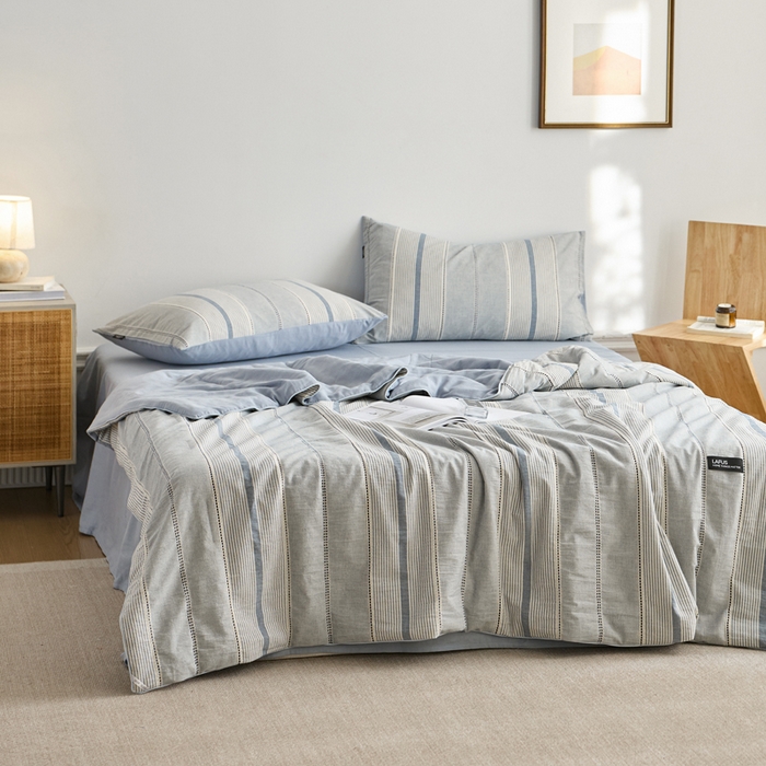 91家纺网 家纺一手货源 找家纺 2025新款原创侘寂系列全棉夏被-夏被四件套 瑞系霜蓝