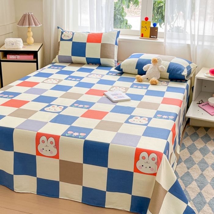 91家纺网 家纺一手货源 找家纺 莱通2025新款原棉老粗布床单 梦格兔兔