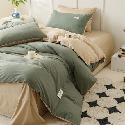 91家纺网 家纺一手货源 找家纺 （总）798家纺 2025新款全棉13070纯色双拼系列单被套场景一