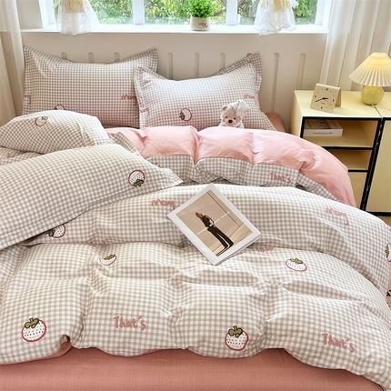 大吉 2025新款100全棉纯棉喷气小清新被套四件套纯棉三件套床笠四件套单被套单枕套 小莓好
