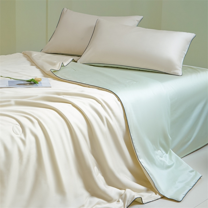 91家纺网 家纺一手货源 找家纺 笙意家纺 2025新款凉感水洗真丝麻绳双拼夏凉被-华尔兹系列 华尔兹-奶昔白+水果清香