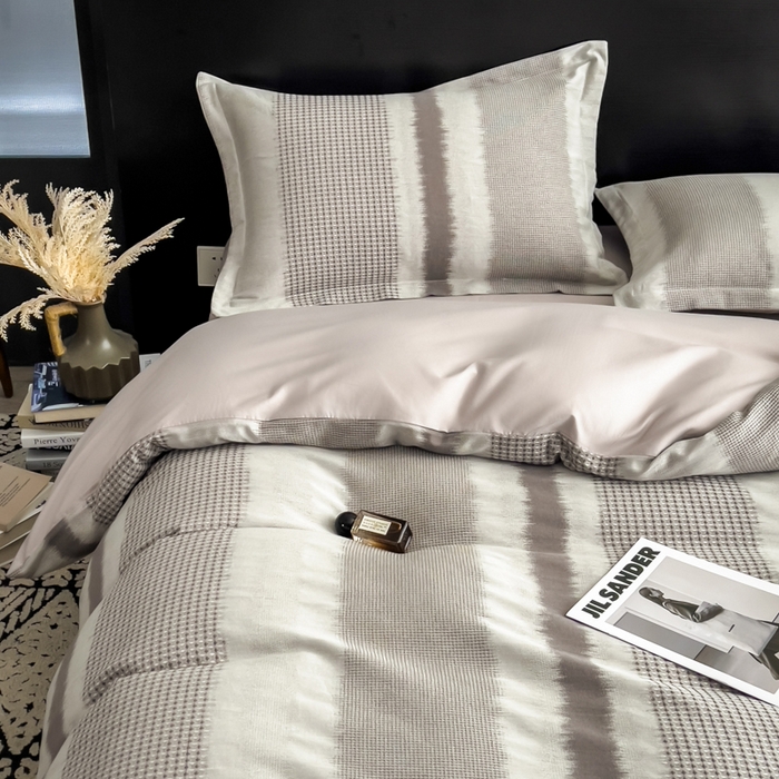 91家纺网 家纺一手货源 找家纺 倾慕家纺 2025新款60S提花全棉四件套 波格灰