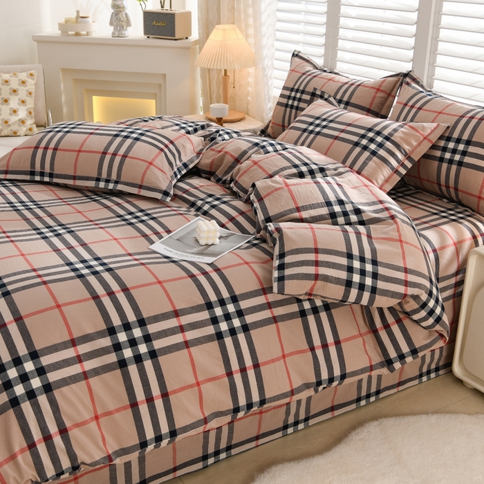 91家纺网 家纺一手货源 找家纺 润淳家居 2025新款A类全棉水洗棉四件套三件套 巴宝莉小格