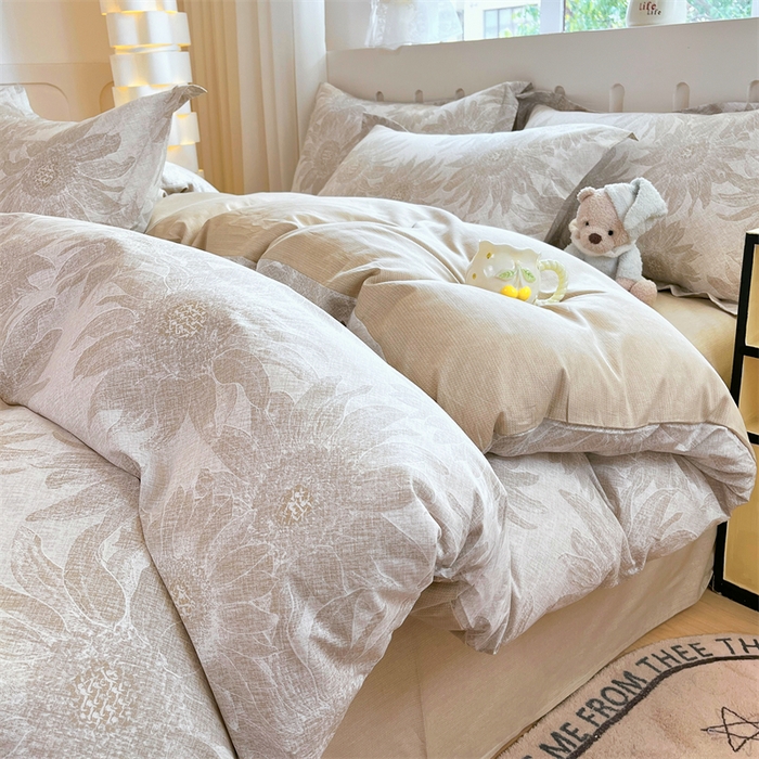 91家纺网 家纺一手货源 找家纺 大吉 2025新款100全棉纯棉喷气小清新被套四件套纯棉三件套床笠四件套单被套单枕套 复古向日葵