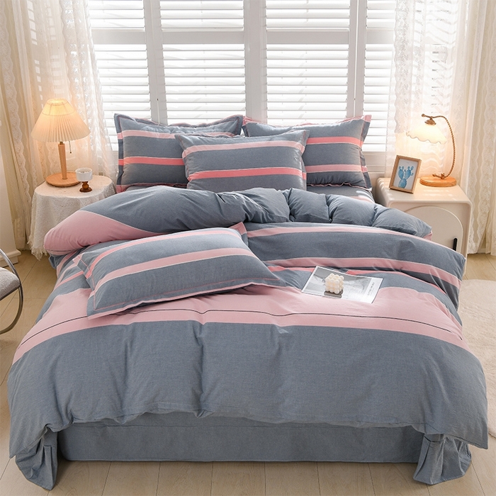 91家纺网 家纺一手货源 找家纺 润淳家居 2025新款A类全棉水洗棉四件套三件套 米菲 粉