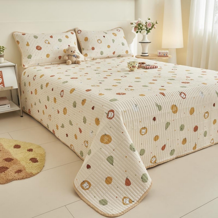 91家纺网 家纺一手货源 找家纺 子由家居 2025新款纯棉印花夹棉床盖 棉花被-南瓜