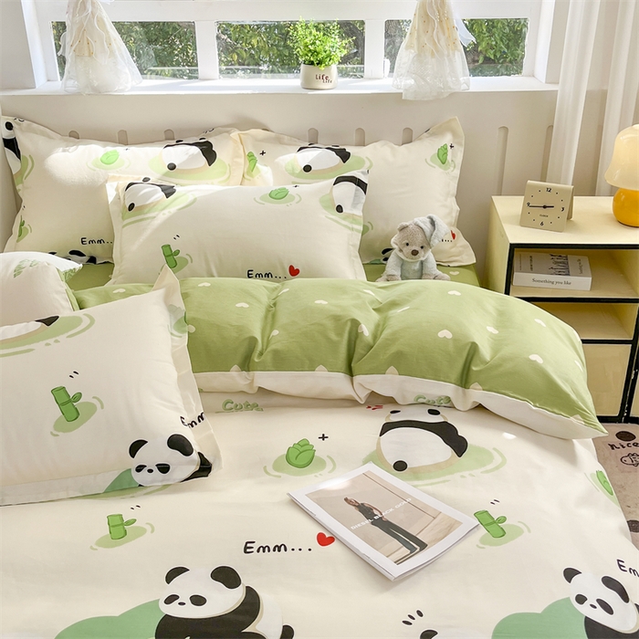 91家纺网 家纺一手货源 找家纺 大吉 2025新款100全棉纯棉喷气小清新被套四件套纯棉三件套床笠四件套单被套单枕套 萌萌潘达