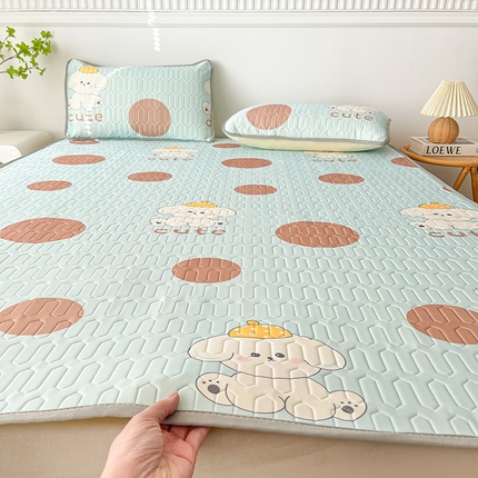 91家纺网 家纺一手货源 找家纺 悦织湾家纺 2025新款床单款乳胶席三件套印花纯色冰丝凉感夏凉席 小可爱浅蓝