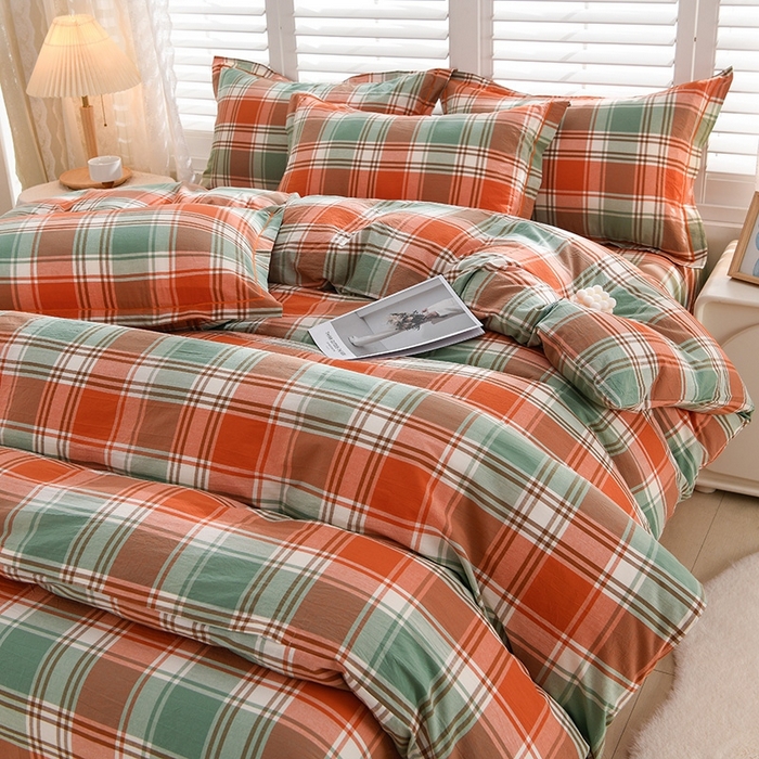 91家纺网 家纺一手货源 找家纺 润淳家居 2025新款A类全棉水洗棉四件套三件套 华沙格 桔