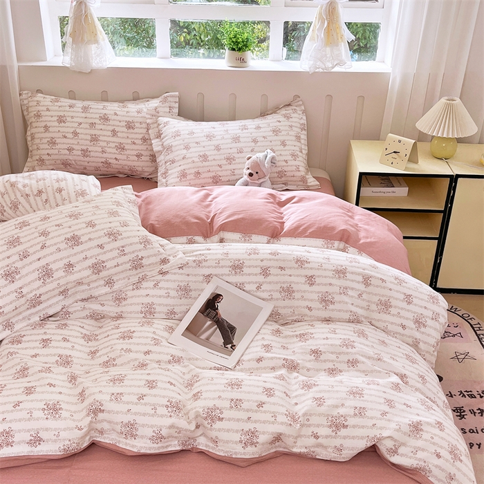 91家纺网 家纺一手货源 找家纺 大吉 2025新款100全棉纯棉喷气小清新被套四件套纯棉三件套床笠四件套单被套单枕套 樱珞