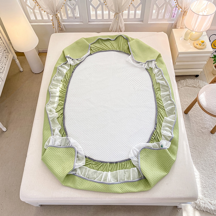 91家纺网 家纺一手货源 找家纺 眠势力 2025新款华夫格花边床笠豆豆凉席款夏季凉感床垫保护套 （提供买家秀） 西瓜绿