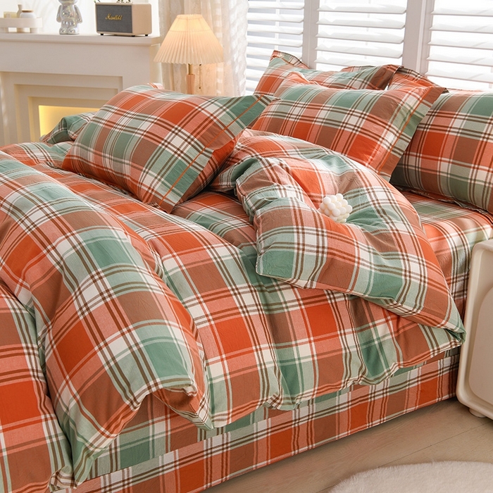 91家纺网 家纺一手货源 找家纺 润淳家居 2025新款A类全棉水洗棉四件套三件套 华沙格 桔