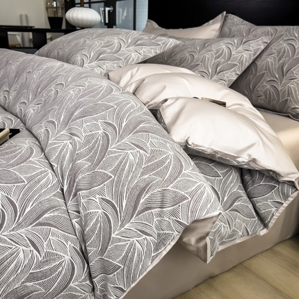 倾慕家纺 2025新款60S提花全棉四件套 摩登森林紫灰