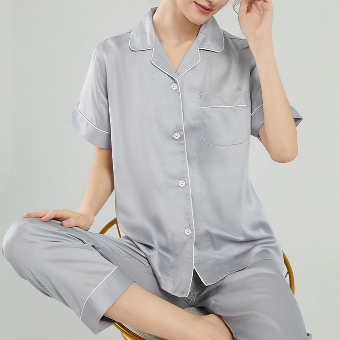 91家纺网 家纺一手货源 找家纺 欧夏家纺 2025新款莱赛尔天丝睡衣家居服 月光灰