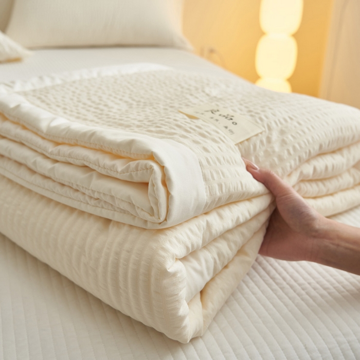 91家纺网 家纺一手货源 找家纺 子由家居 2025新款水洗棉泡泡格大豆纤维夏被被子被芯 泡泡格-奶白