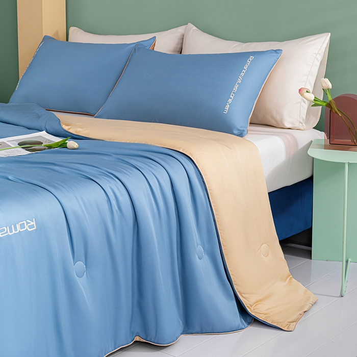 91家纺网 家纺一手货源 找家纺 子由家居 2025新款水洗真丝轻奢绣花系列夏被四件套 轻奢绣花-宾利蓝