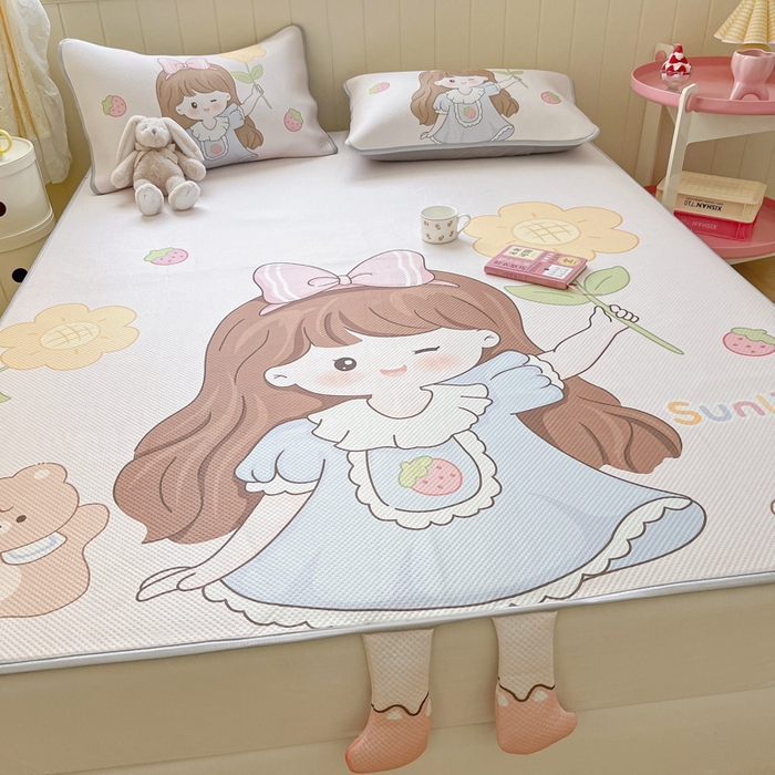 91家纺网 家纺一手货源 找家纺 慕尚家纺 2025新款凉感卡通工艺席 阳光少女