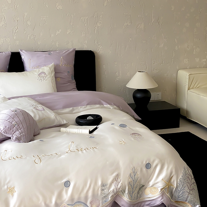 91家纺网 家纺一手货源 找家纺 （总）星野 2025新款超柔天丝棉精致刺绣四件套-梦幻海